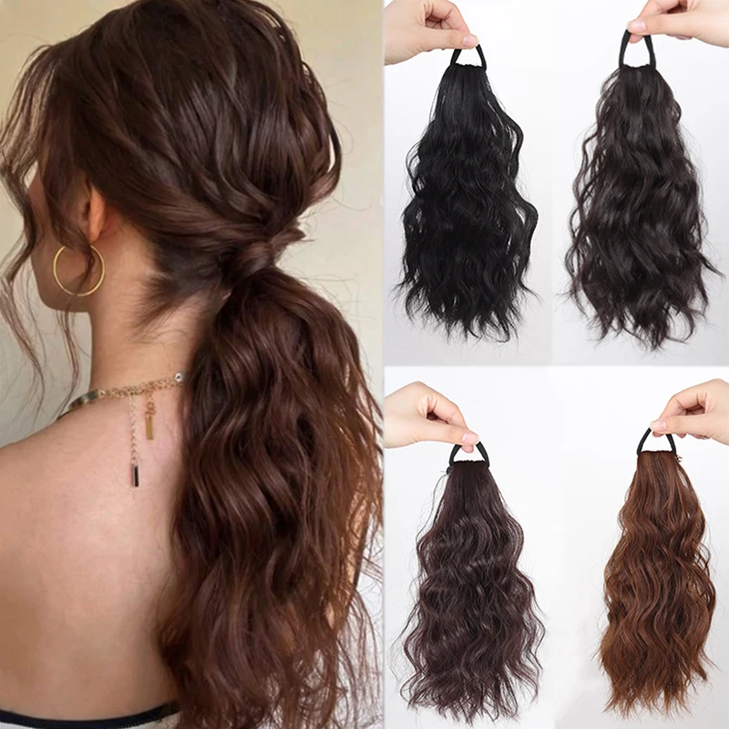 Elastic Hairband Wavy Ponytail Wigs 12-Inch Durable Synthetic Natural Wave Hair Pieces for Women Daily Wear