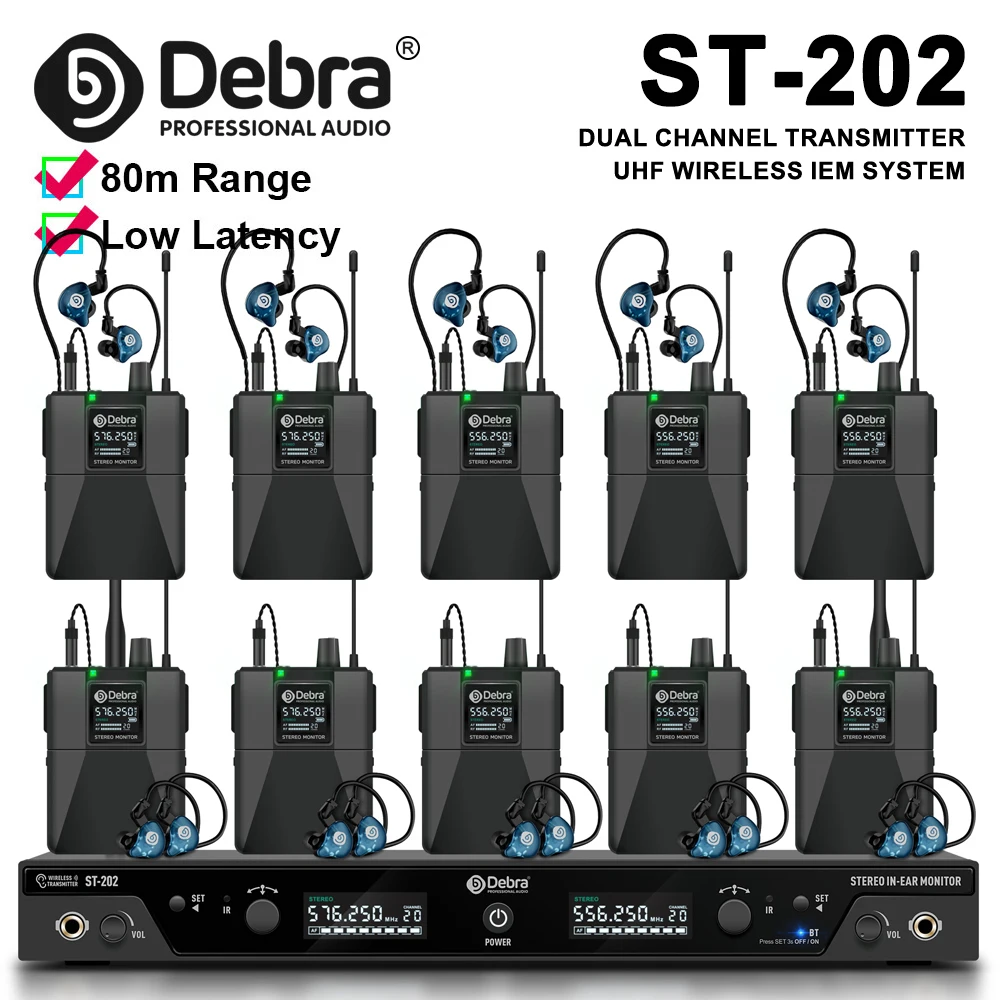 debra-st-202-uhf-professional-wireless-in-ear-monitoring-system-stereo-bluetooth-50-560-590mhz-frequency-band-for-stage-use