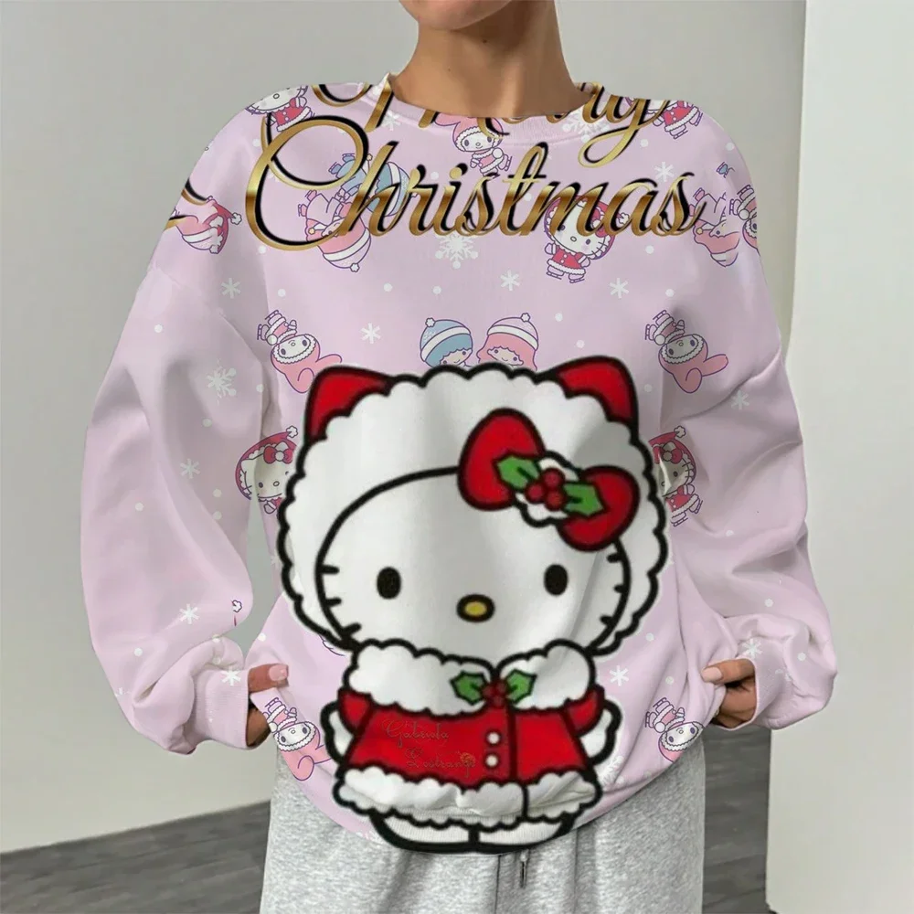 

Женские толстовки, модная удобная милая толстовка с принтом «Hello Kitty», осень-зима, круглая толстовка с капюшоном в стиле Харадзюку, одежда с длинными рукавами