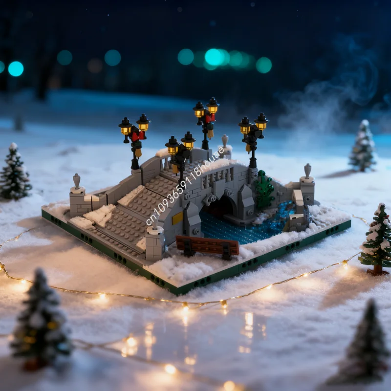 

1211 шт. MOC зимний парк мост сезонная рождественская модель строительные блоки сборка DIY рождественские подарки креативная идея игрушки для детей