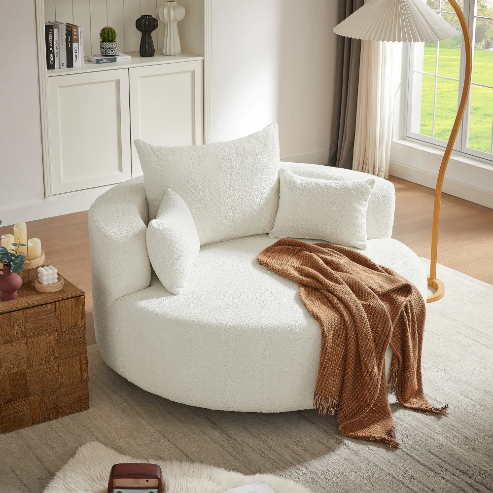 

360° Swivel Chair Accent Barrel Chair Swivel Round Sofa Chair with 3 Removable Pillows for Bedroom, Living Room Chairs