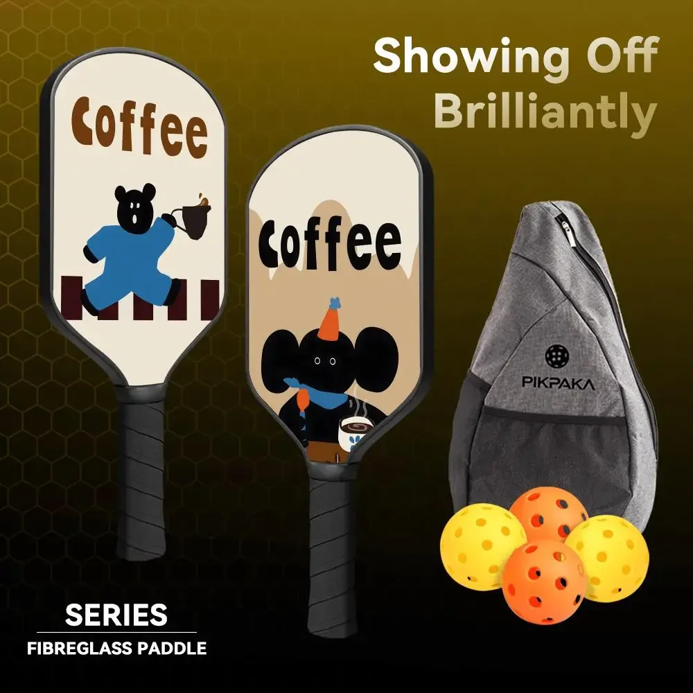 

Pickleball Paddle Set Lightweight Fiberglass 13MM Honeycomb Core Durable Racket with Balls Bag Grip Tape Creative Coffee