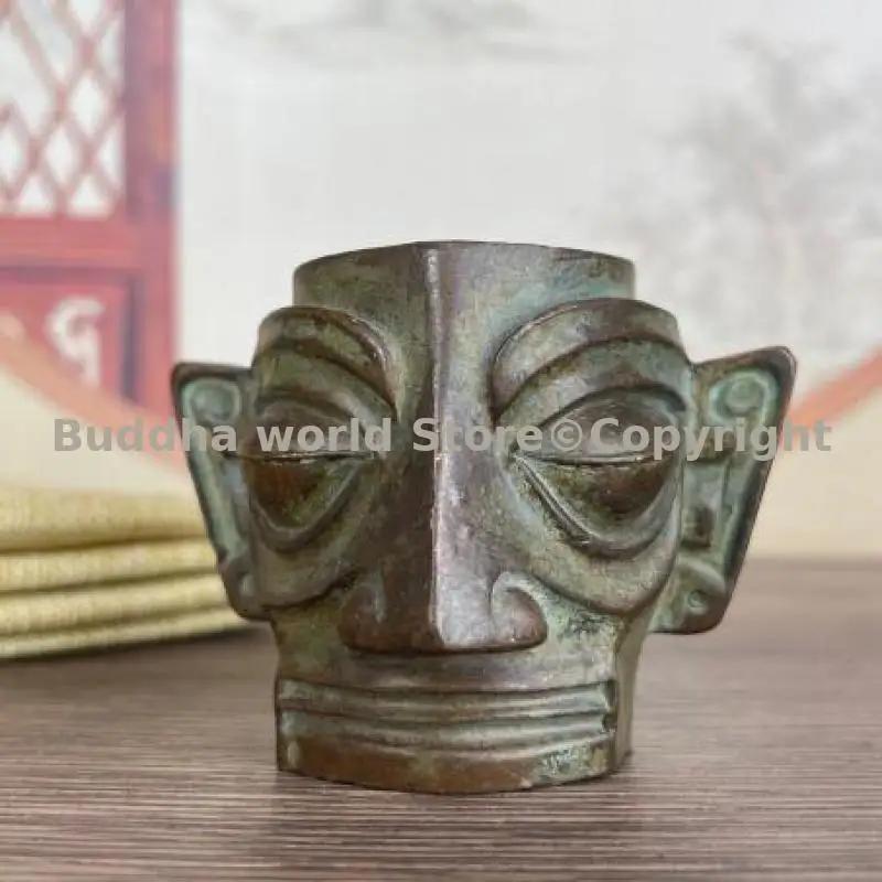 Sanxingdui site Museum replica Asia collection Chinese Ancient Statue of Pharaoh Pattern small Bronze ashtray statue