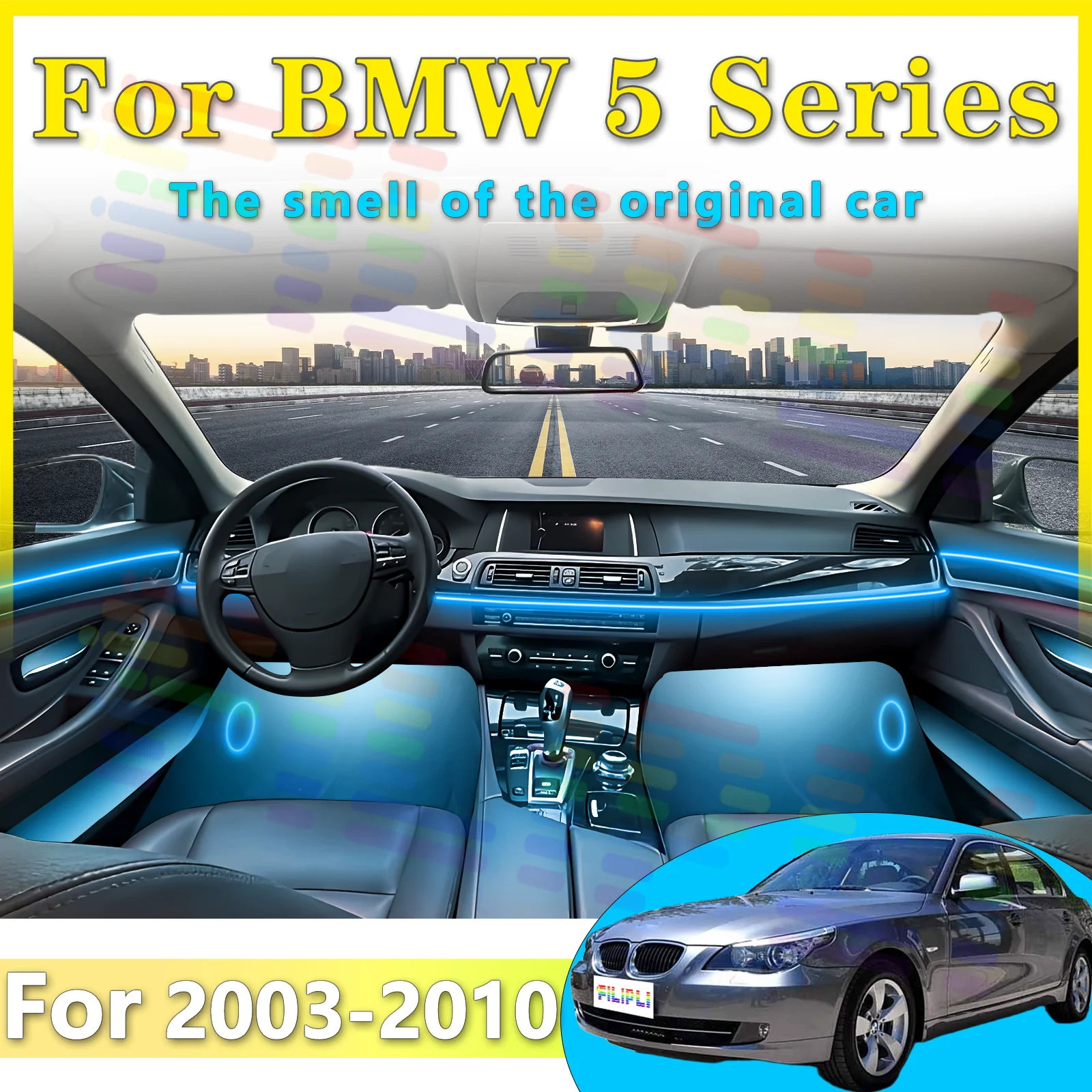 

For BMW 2003-2010 Car Interior RGB LED Atmosphere Light Strip Fiber Optic Neon Invisible Ambient Lamp APP Decoration Trim