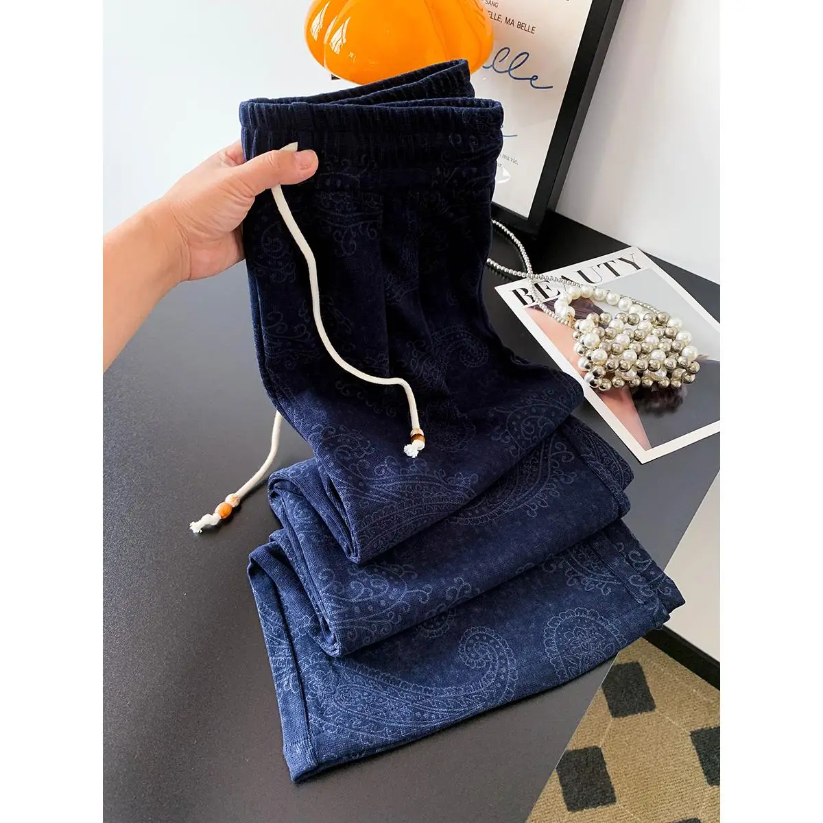 Cintura alta perna reta com cinto calças lenço de seda detalhe premium quali início do outono 2025 na moda senhoras casuais calças de algodão