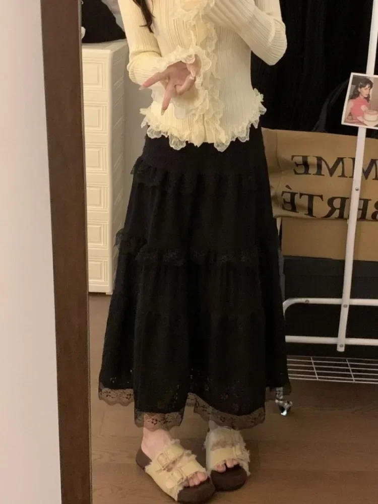 

Летняя юбка женская одежда 2025 Faldas Mujer De Moda лоскутное кружево трапециевидной формы Jupa милые корейские юбки свободные модные Saia 63d890