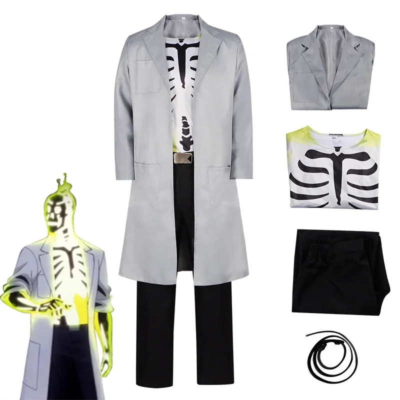 

CosplayCommandos Anime Creature Dr. Phosphorous Cosplay Costume White Coat Top Belt Pants Halloween Fantasia Adult Men Disguise