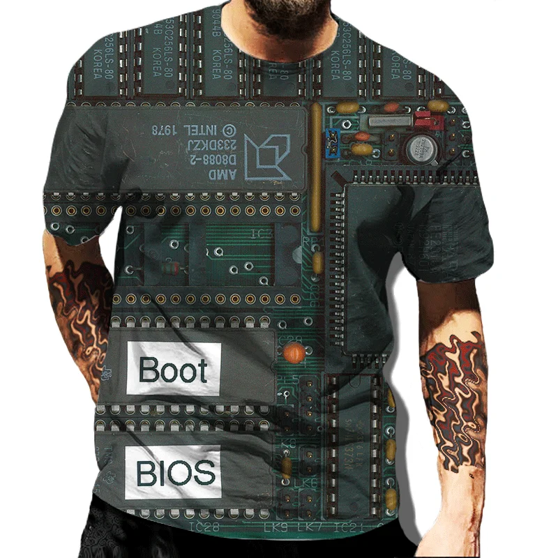 3D Motherboard Mainboard Graphic T Shirts for Men Clothing Cool Circuit Board Electronic Chip CPU T-shirt Short Sleeve Tops Tees