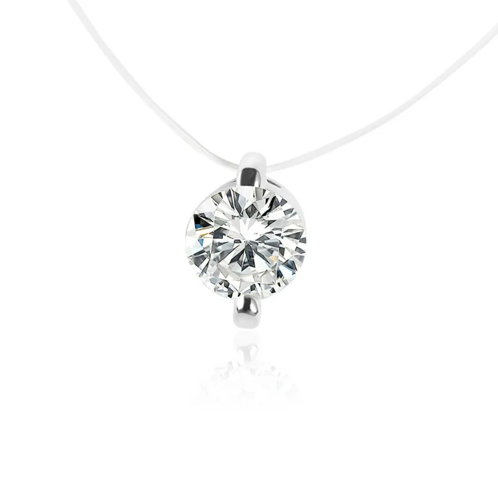Transparent Fishline Women's Cubic Zirconia Choker Crystal Ball Pendant Shiny Luxury Wedding Necklace Fashion Jewelry Gifts