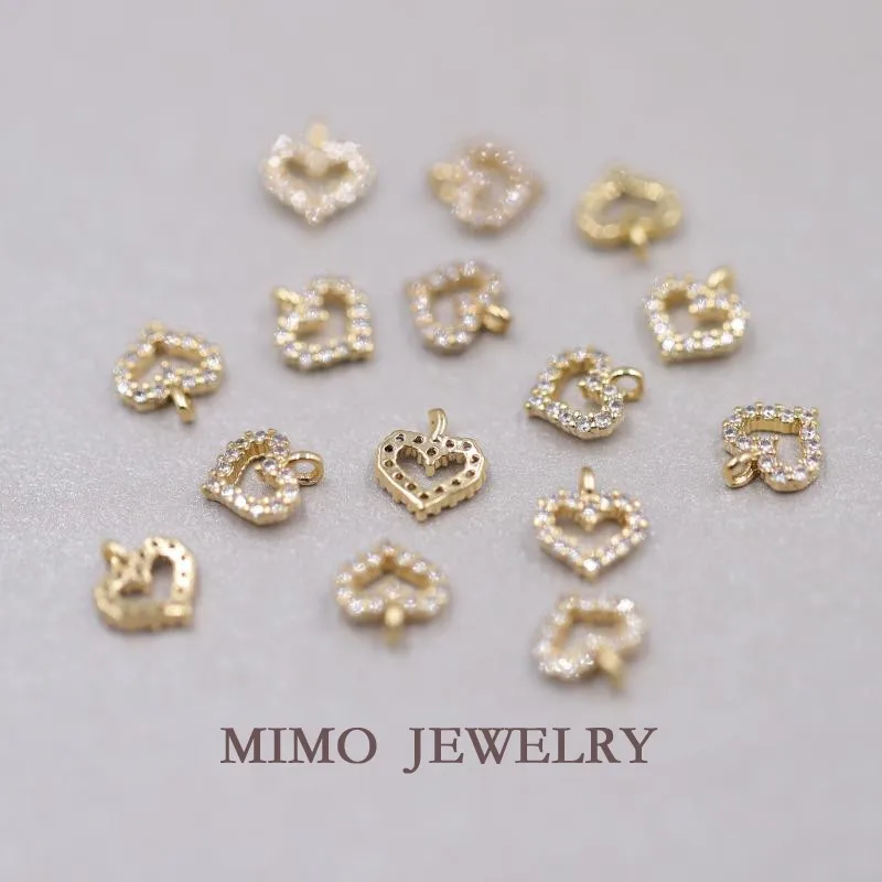 Zircon Micro Inlaid Heart-shaped Single Hanging Ring Charms Pendant Supplies DIY Hand Brass Gold Plated Accessories 8.5x7.5mm