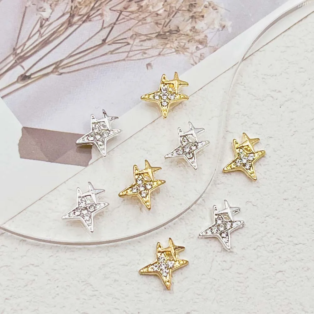 

10pcs Alloy Asterism Nail Charm 3D Double-deck Metal Shiny Starlight with Diamond Nail Decoration DIY Luxury Nail Accessories