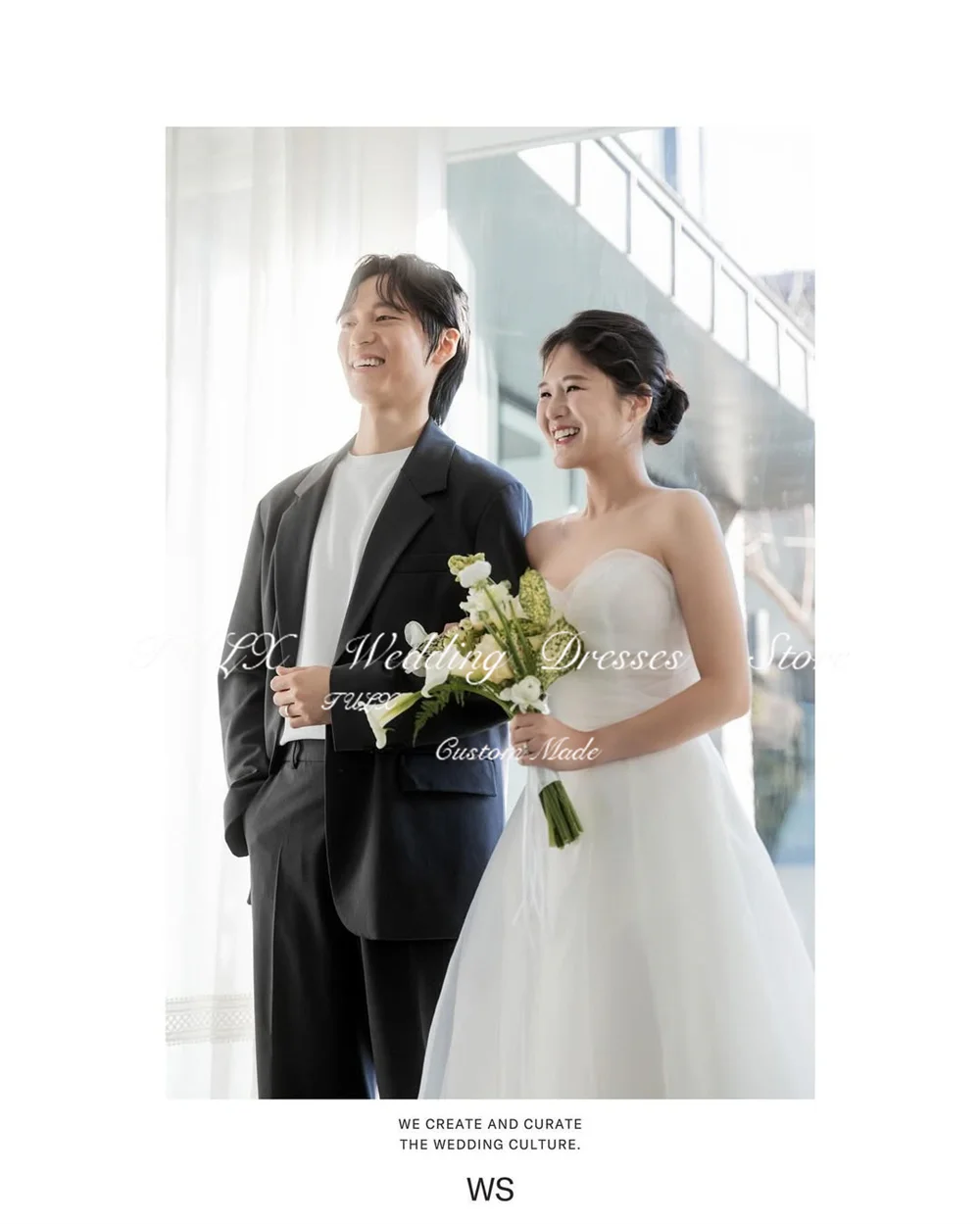 TULX Simple Organza Wedding Photo Shoot Dress Sweetheart Sleeveless Korea Bridal Gowns Floor Length Corset 웨딩드레스 Customized