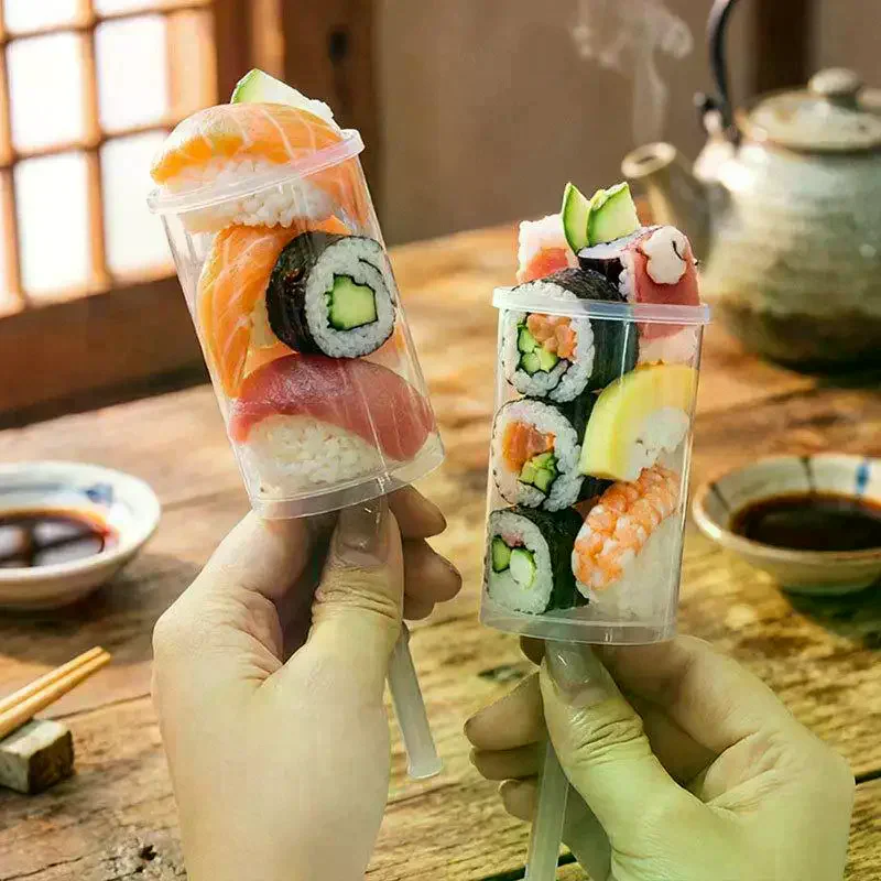 Disposable Sushi Push Box Empty Food Grade Sushi Mold Push Up Bucket Package Box Cylinder Shaped Push Cake Pops Box 10/20Pcs view 2