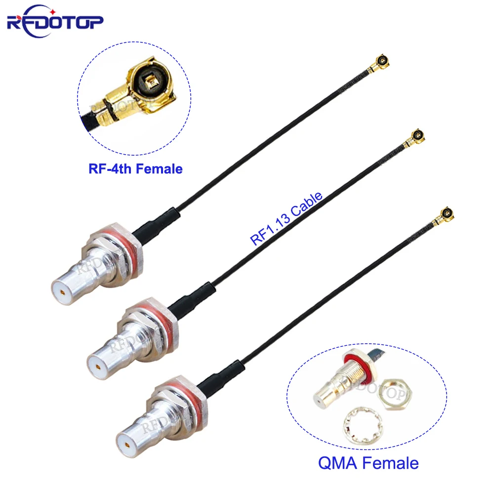 10PCS/Lot QMA Female to IPX-4 MHF4 Female Jack Connector 50Ohm High-Quality RF1.13 RF Coaxial Pigtail Jumper Cable 5CM-1M