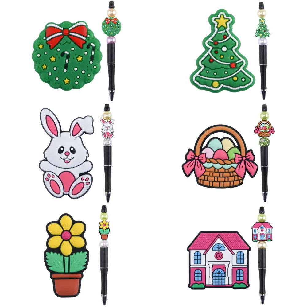 

1pcs Cartoon Rabbit Beads Of Pens Lovely Flower DIY Focal Beads X-mas Santa Beadable Beads Kids Christmas Gifts