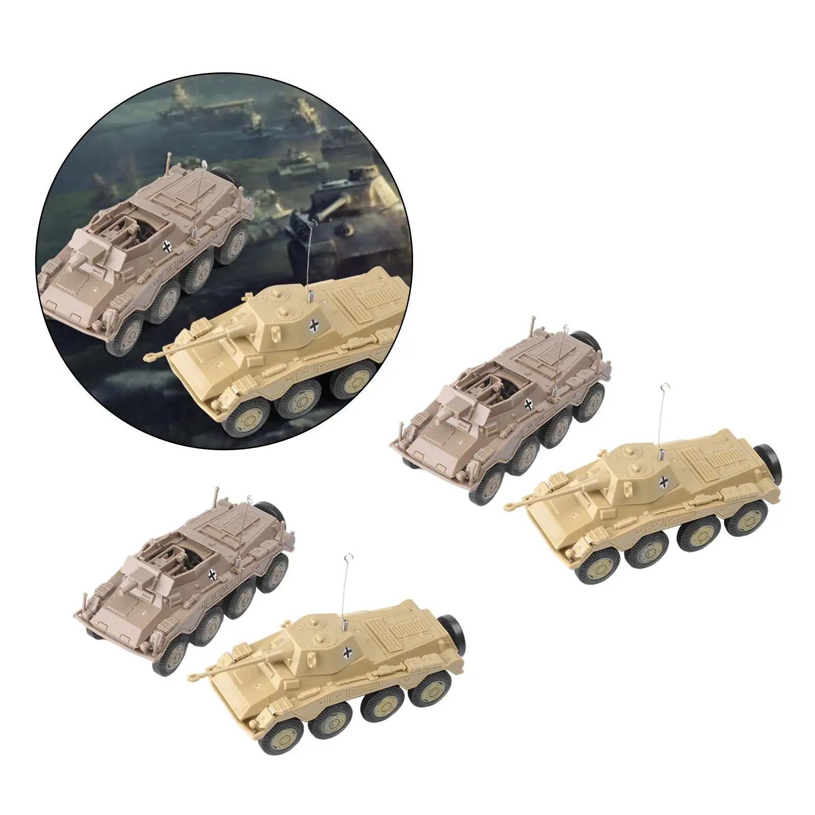 4pcs Simulated Armoured Vehicle 4D Model Kit 1:72 Scale Army Heavy Tank Vehicle Toys Playset Collectibles Desk Decor Gift