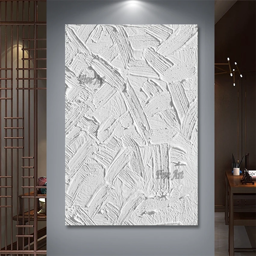 

Thick Textured Abstract Acrylic Painting, Unframed Decorative Items, Canvas Artwork for Living Room, Pure White New Arrival Art