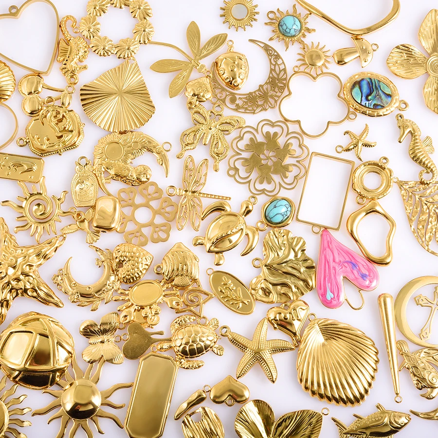 

18K Real Gold Plated Different Eye Sun Heart Sea Animal Stainless Steel Charm For Jewelry Making Supplies Handmade Metal Pendant