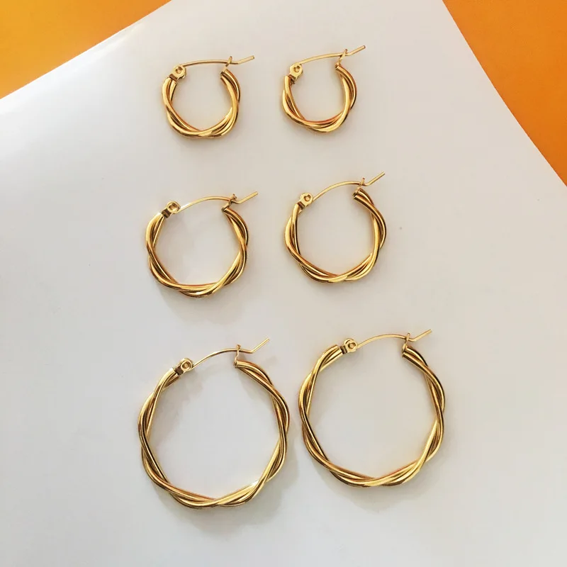 2023 Gold Silver Color Stainless Steel Hoop Earrings for Women Simple Round Circle Twisted Braid Ear Rings Steampunk Accessories