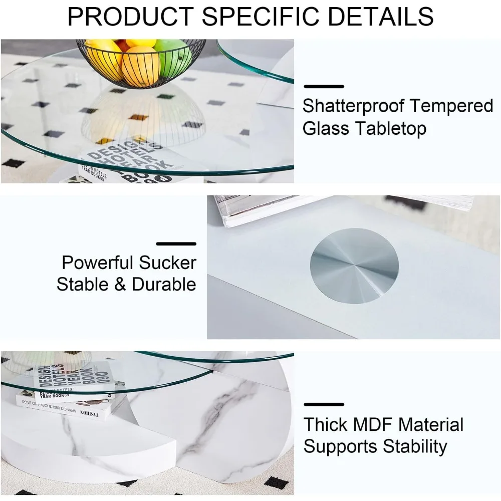 Glass Coffee Tables for Living Room Round Coffee Tables Modern Double Layer Round Table Circle Coffee Table for Small Space Home