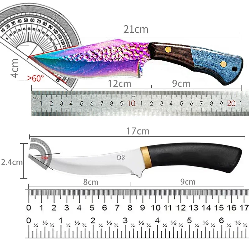 Exquisite steel hammer pattern forged outdoor hand knife with holster,multi-functional sharp fruit knife, camping barbecue knife