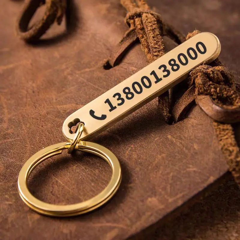 Customizable Keychain Gold Plate Phone Number for Keys Car Key Holder Engraved Keychain Premium Stainless Steel Jewelry Gift Men