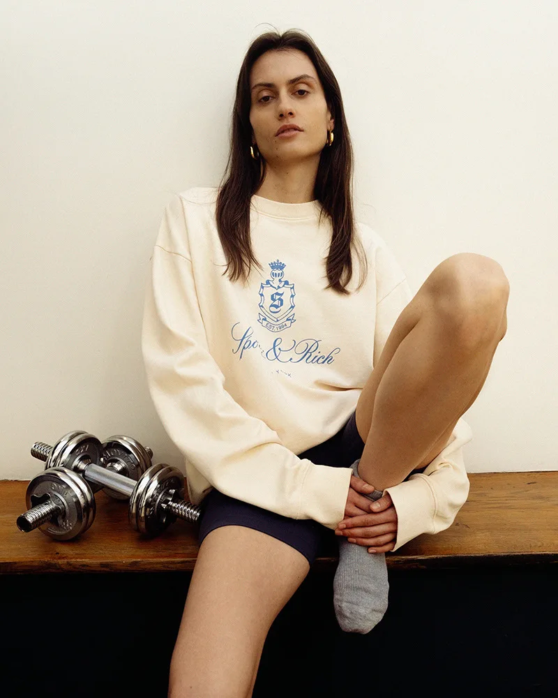 

New Autumn and Winter North American Niche Sporty&Rich Letter Print Women's Round Neck Cotton Sweatshirt Oversized Pullovers