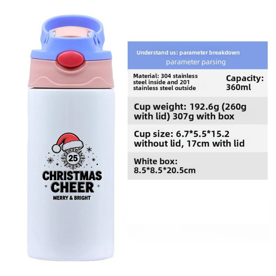 304 كوب حراري من الفولاذ المقاوم للصدأ كارتون سانتا قبعة كوب بقشة للأطفال كوب ماء محمول هدية عيد الميلاد العزل الحراري #6