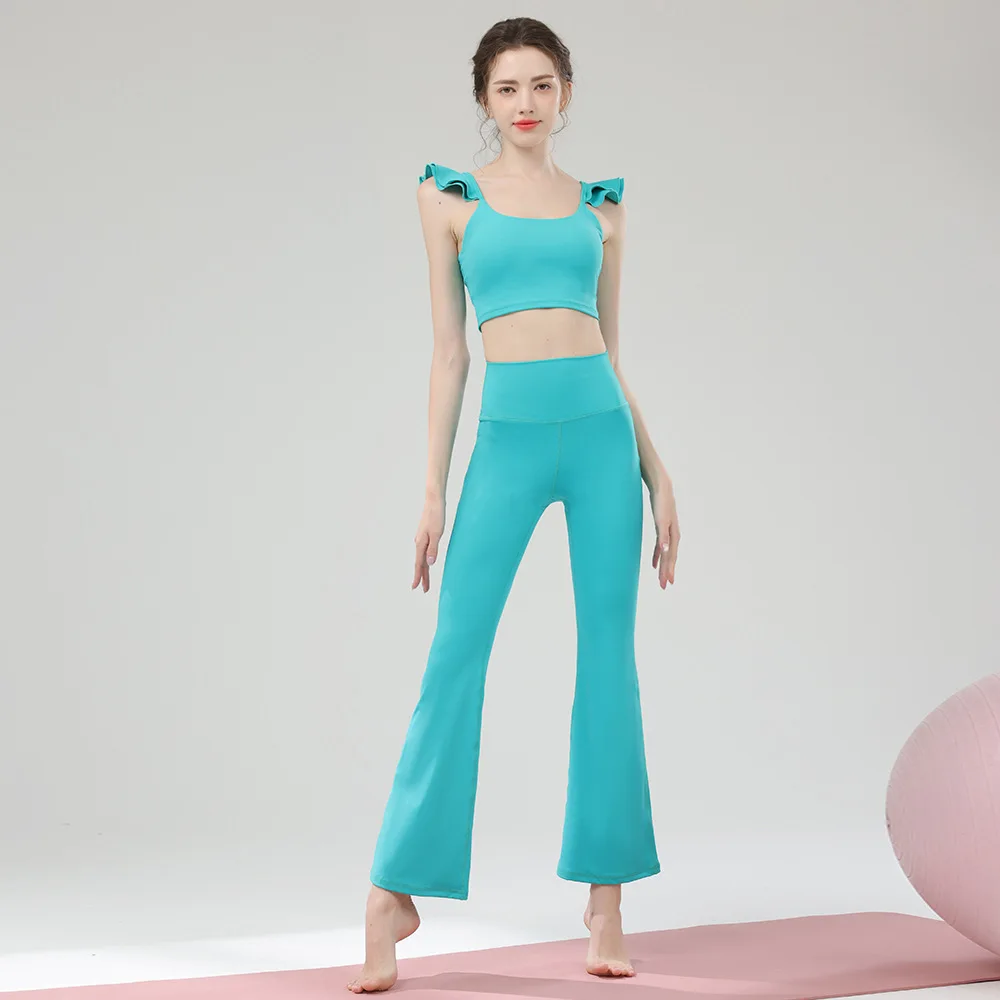 

Temperament Ruffle Vest Set Women's Camisole Vest Sports Running Quick Drying Fitness Bell Bottom Pants Two-piece Set 2025