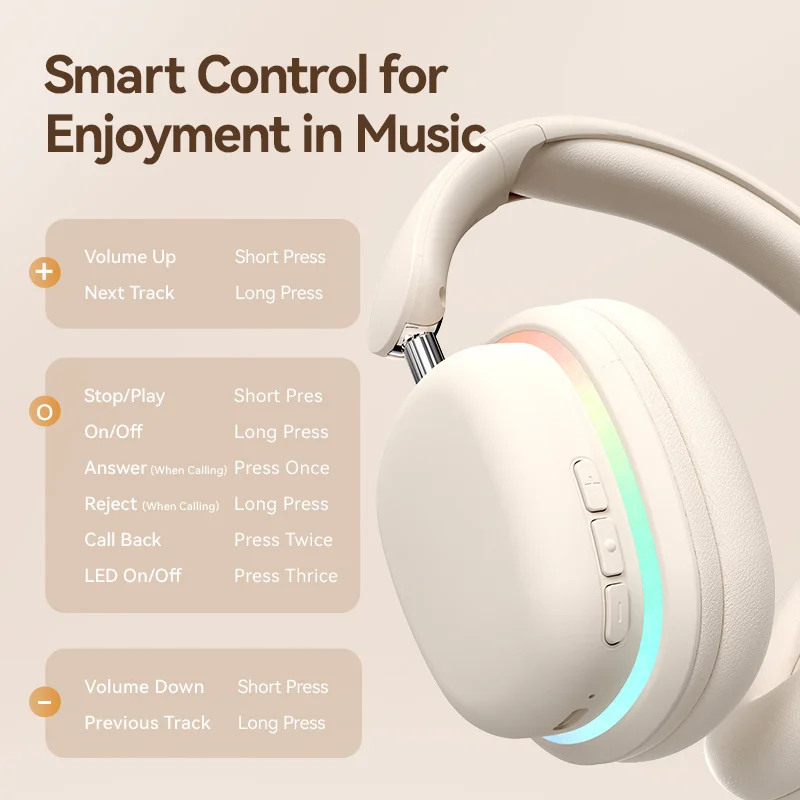سماعات بلوتوث لاسلكية قابلة للفصل ، ميكروفون طويل ، قابل للطي ، ضوء RGB دوار ، تأثير صوت الفضاء ، سماعة رأس لألعاب الموسيقى ، way way