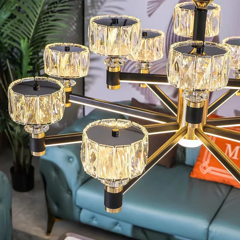 Nordic light luxury living room led crystal chandelier modern minimalist luxury dining room bedroom gold and black ceiling lamps