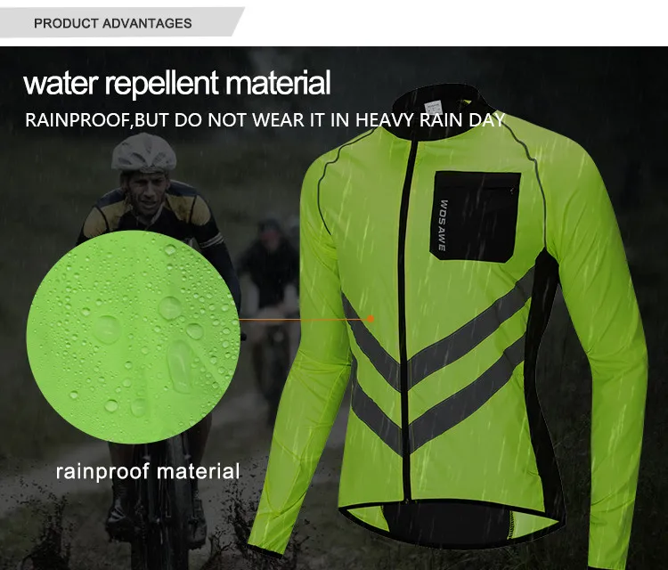 WOSAWE Reflective Cycling Windbreaker Men MTB Bike Jacket Moto Coat Windproof Camping Fishing Cycling Clothes Multi-use Jersey