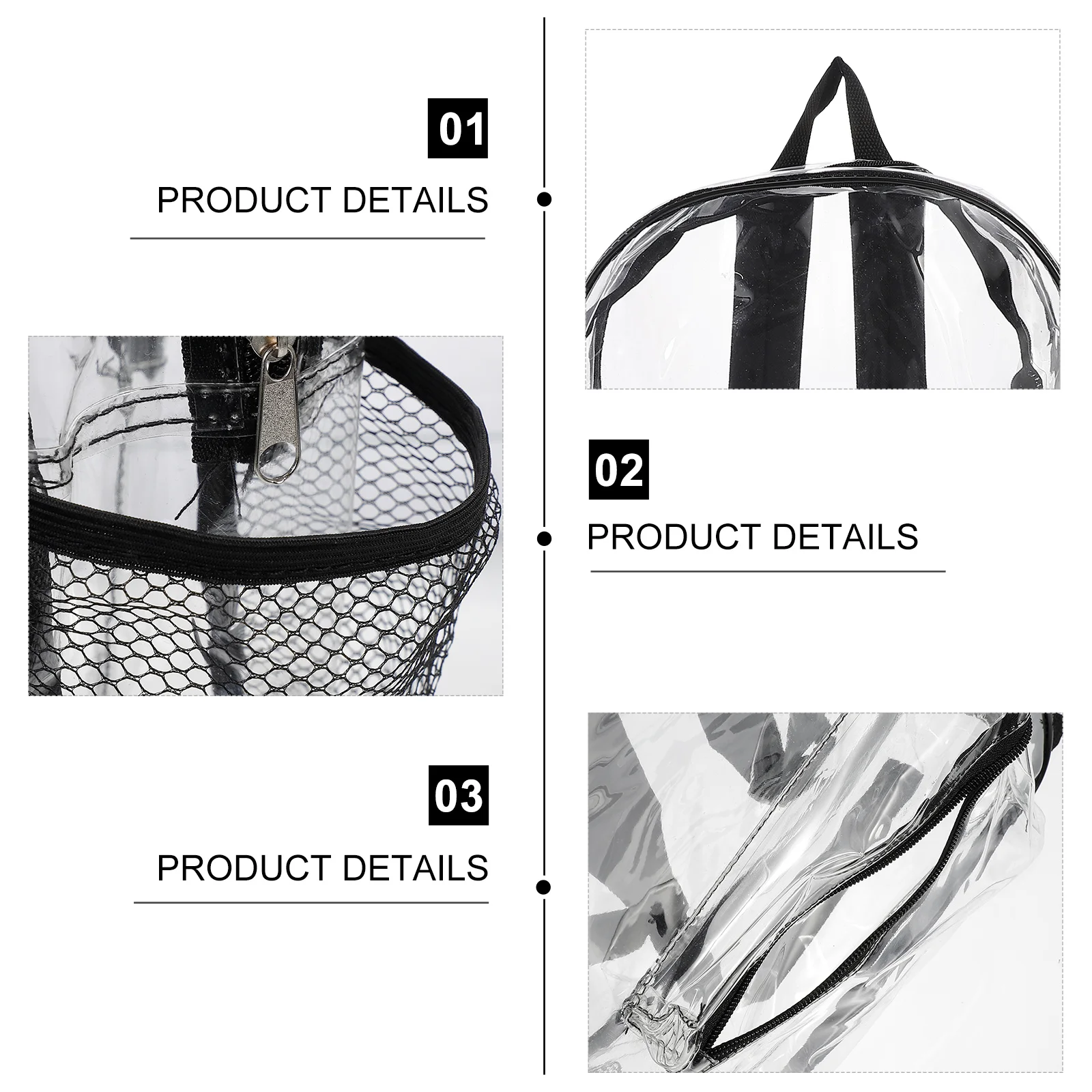 حقيبة ظهر شفافة من مادة PVC خفيفة الوزن ذات سعة كبيرة شفافة من خلال تصميم حقيبة الكتب المدرسية الخارجية وحقيبة أدوات الزينة للسفر