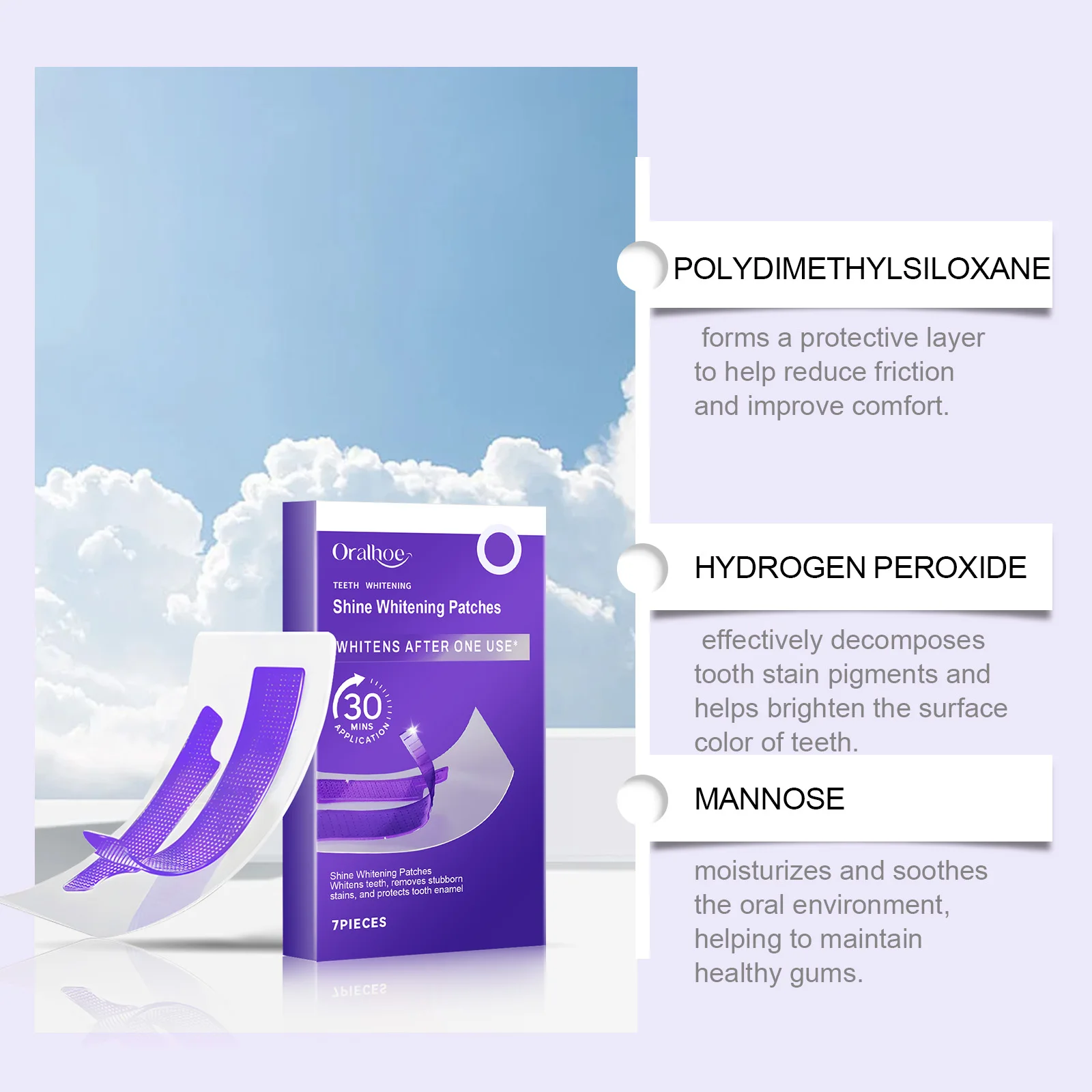 ORALHOE 7PCS/Box Teeth Whitening Patches Mild Ingredients Quick Results Remove Tooth Surface Stain Long-Lasting Whitening Effect