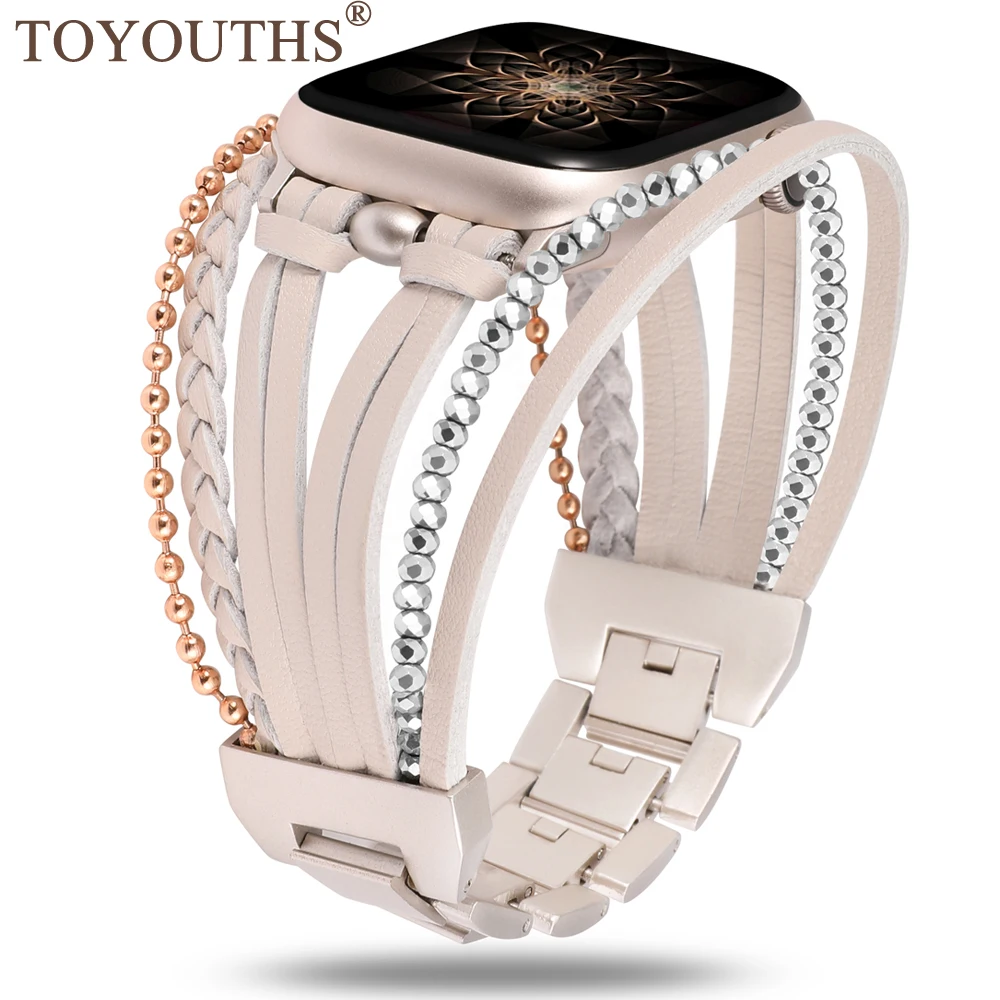 

TOYOUTHS Boho Leather Band for Apple Watch Band 40mm 41mm 42mm 44mm 45mm 49mm Women Multilayer Wrap Bracelet for iwatch Series