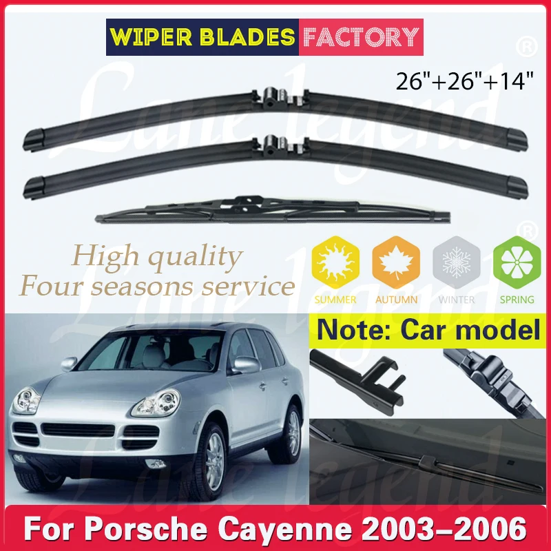 

For Porsche Cayenne 2003 2004 2005 2006 Wiper Front Rear Wiper Blades Windshield Windscreen Rain Brush 26"26"14" Car Accessories