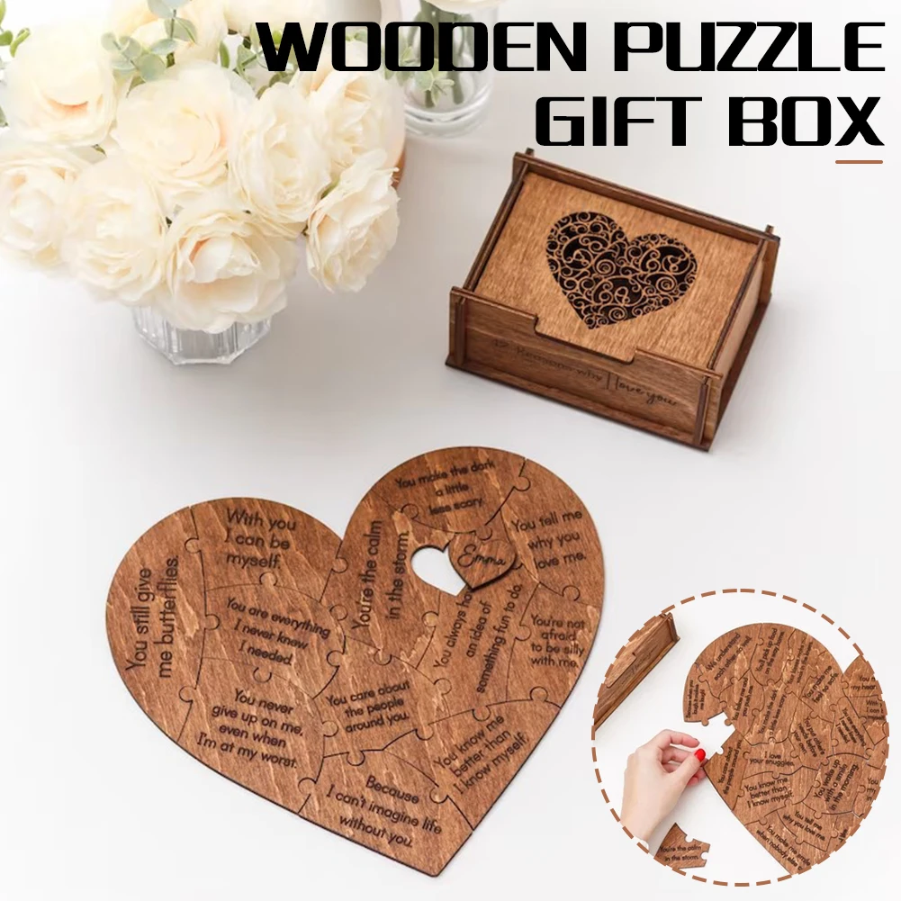 Fahsionable Reasons Why I Love You Puzzle Gift Box Rings Necklace Packaging Storage Box Gift For Birthday Chriatmas