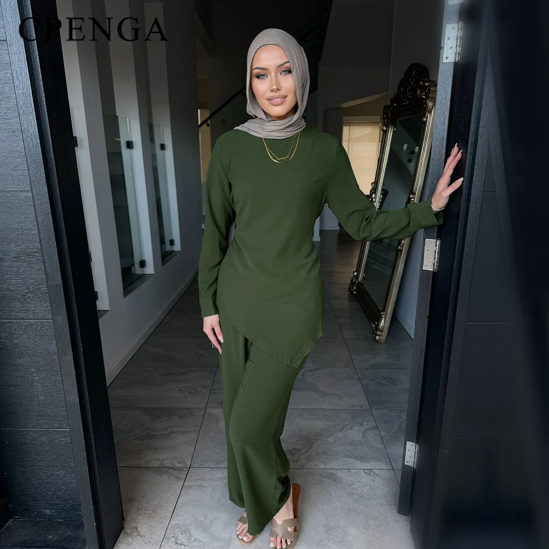 طقم عباية إسلامية أنيقة مكونة من قطعتين للنساء ملابس عيد تركية متواضعة لرمضان دبي لقضاء العطلات في الشرق الأوسط