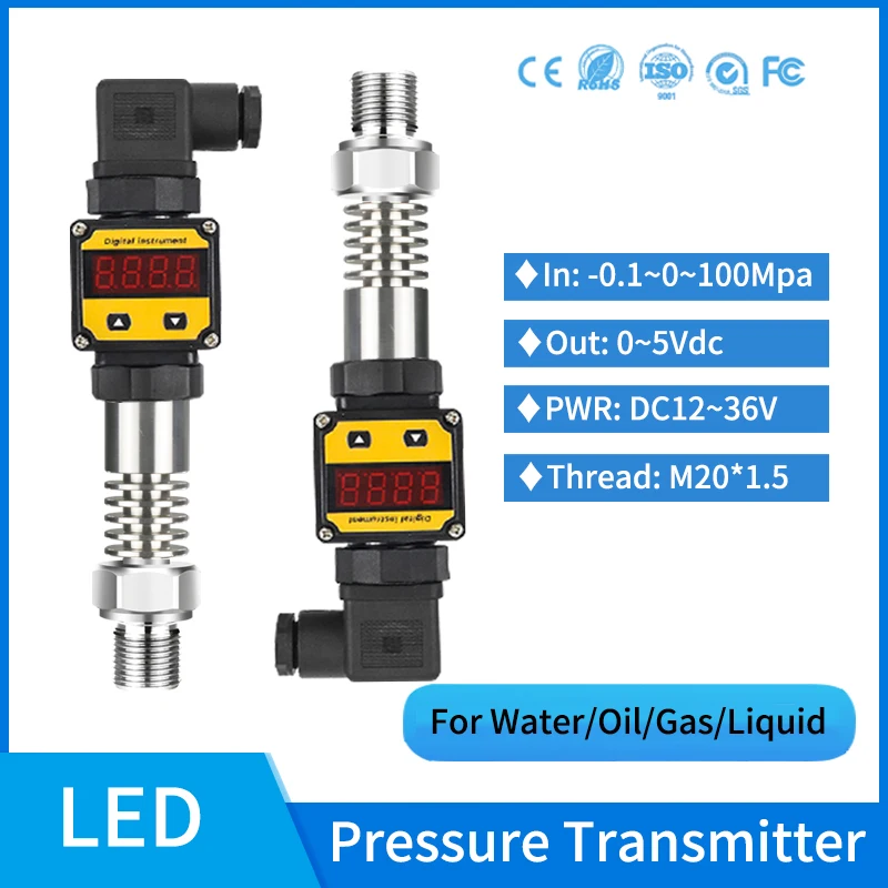 

0-5v High Temperature Pneumatic Pressure Transmitter Gas Oil Fuel Tank Pressure Sensor Water Pressure Transmitter led Display