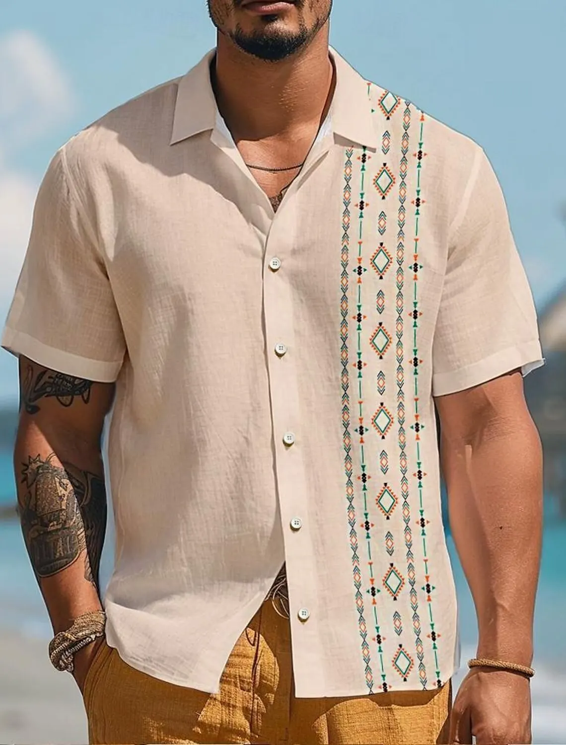 

Tribal Ethnic Hawaiian Casual Resort Men's Hawaiian Shirt Outdoor Street Casual Summer Spring Turndown Short Sleeves Polyester