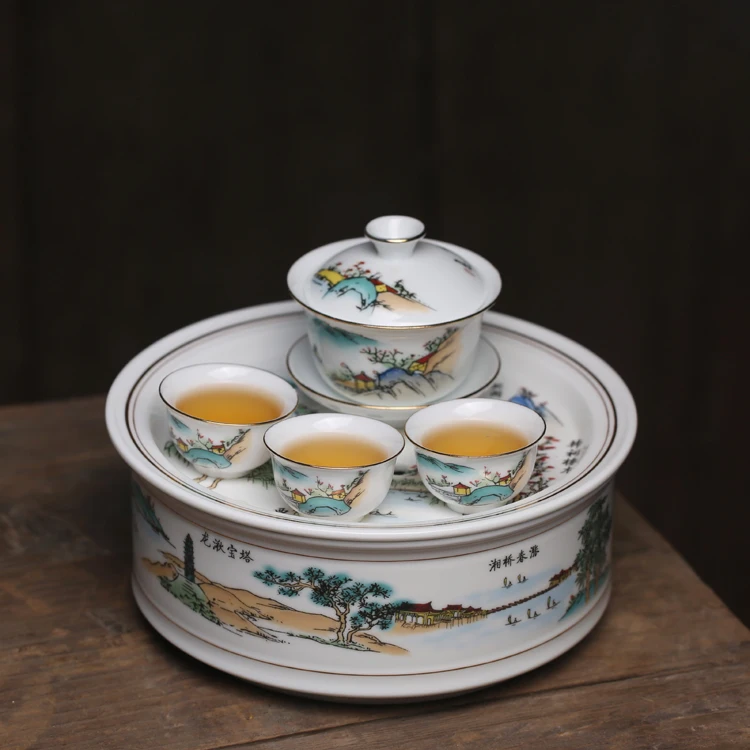 Retro Style Chinese Ceramics Tea Set Autumn Mountain Red Tree Gongfu Specialty Home Use Small Size Complete Set Cha Shi Ba Jing