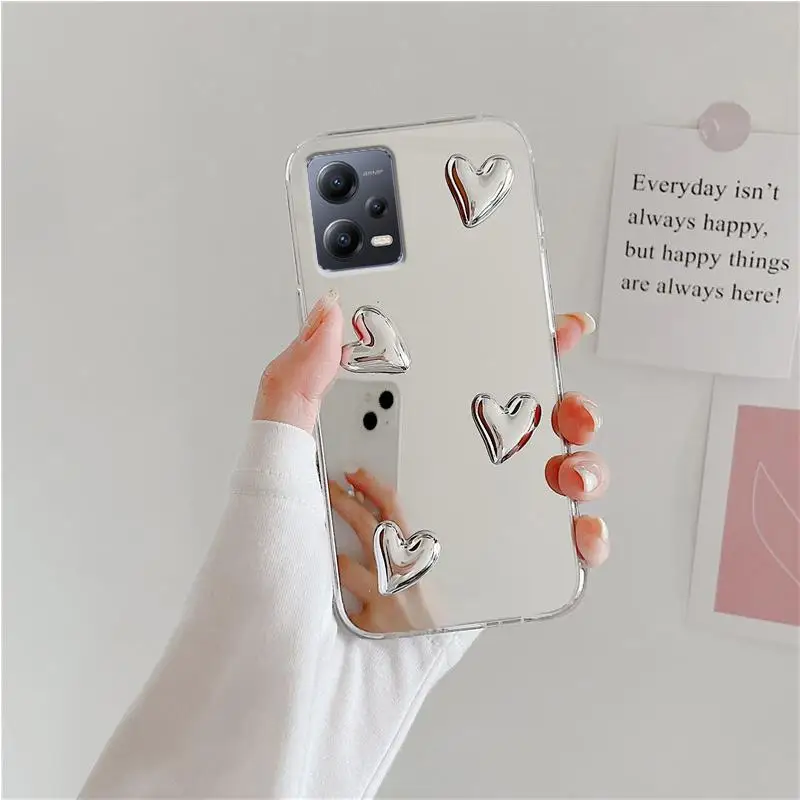 For Xiaomi Redmi Note 12 Pro Plus 11 SE 10 9 8 11S 10S 9S 4G 5G Glossy 3D Love Heart Mirror Phone Case Note12 Note11 Cover Note9