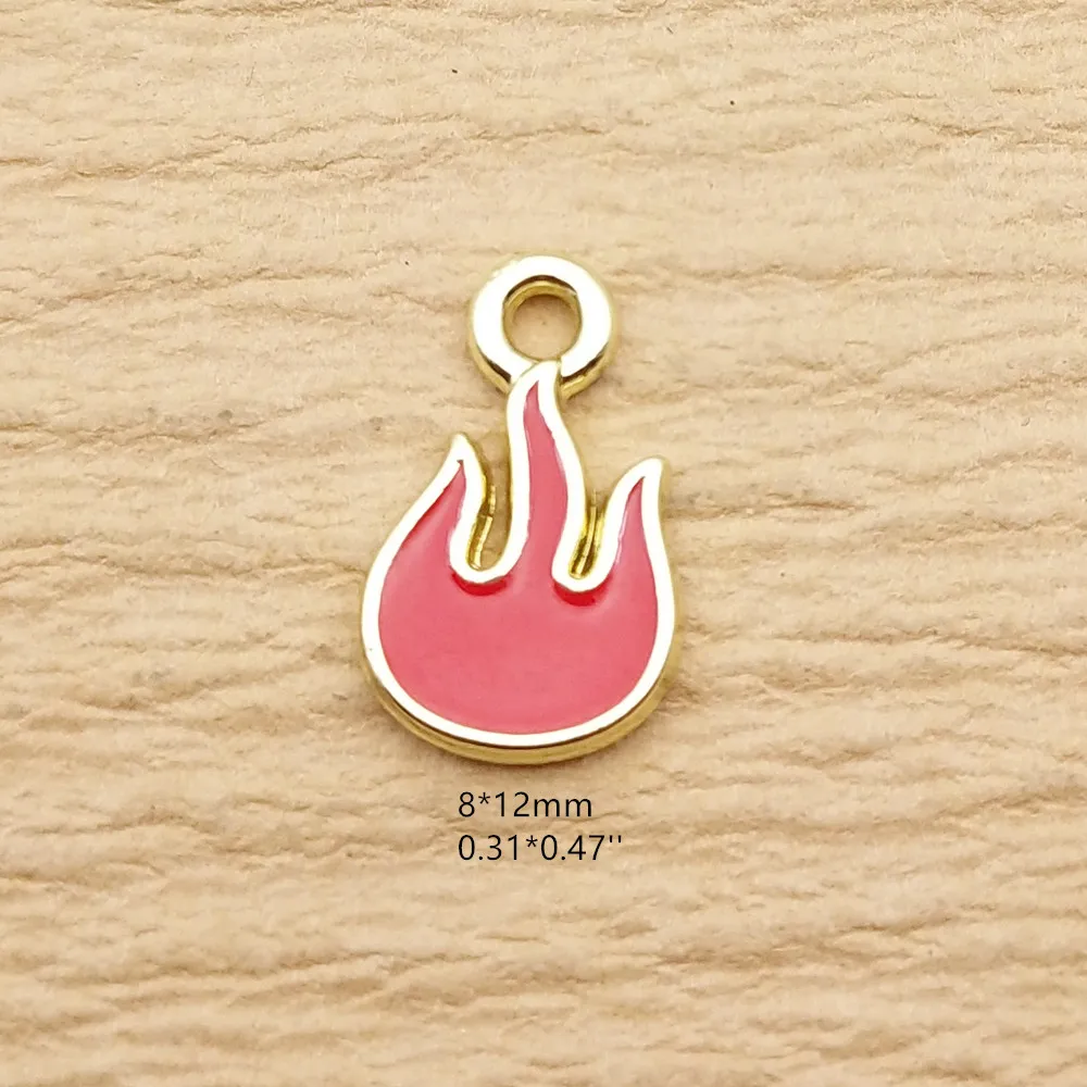 10pcs Flame Charm Jewelry Accessories Enamel Necklace Earring Pendant Diy Making Supplies Alloy Metal Gold Plated