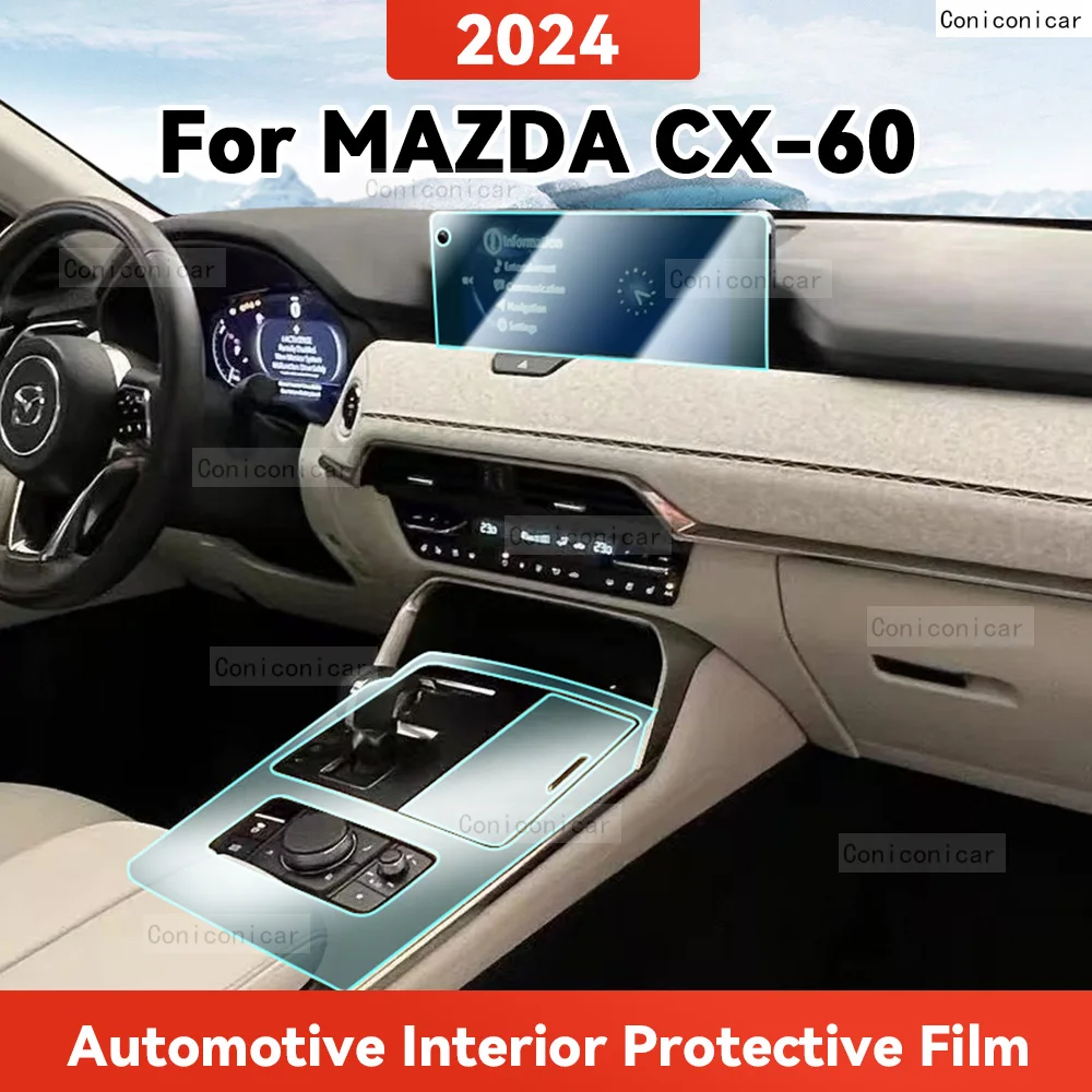 

For MAZDA CX-60 2024 Auto Transparent TPU Protective Film Car Interior Central Control Navigation Panel Sticker