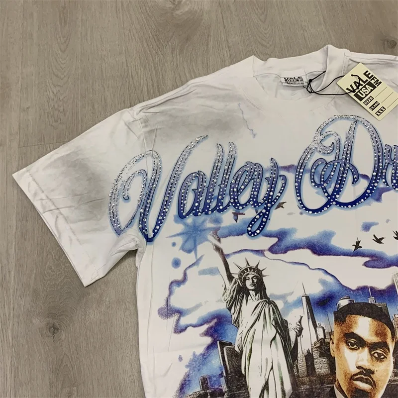 الحفر الساخن رسائل والي الأسود غسلها رجل بلايز القطن الخالص الأمريكية خمر تمثال الحرية طباعة المتضخم فالي تي شيرت #5