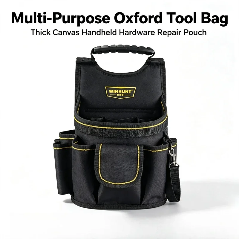 WINHUNT Oxford Canvas Tool Bag Thick Wear‑Resistant Handheld Hardware Storage Pouch Electrician Repair Work Waist Tool Bag