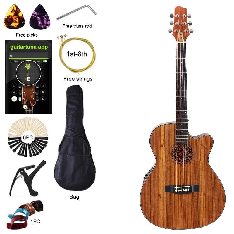 40 Inch Acoustic Guitar, Hickory Wood, Folk Style