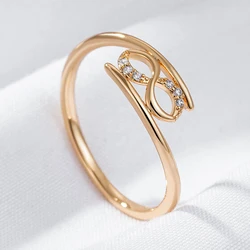 Wbmqda Simple Fashion Geometric Ring For Women 585 Rose Gold Color With White Natural Zircon High Quality Daily Fine Jewelry