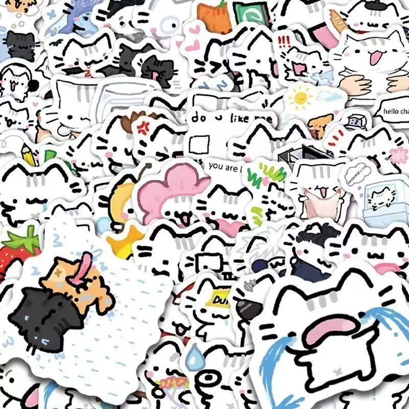 100 قطعة من ملصقات ميمي القطط اللطيفة، قطة الريحان، دفتر ملاحظات مزخرف كوري لطيف وملصقات حساب يدوية #5