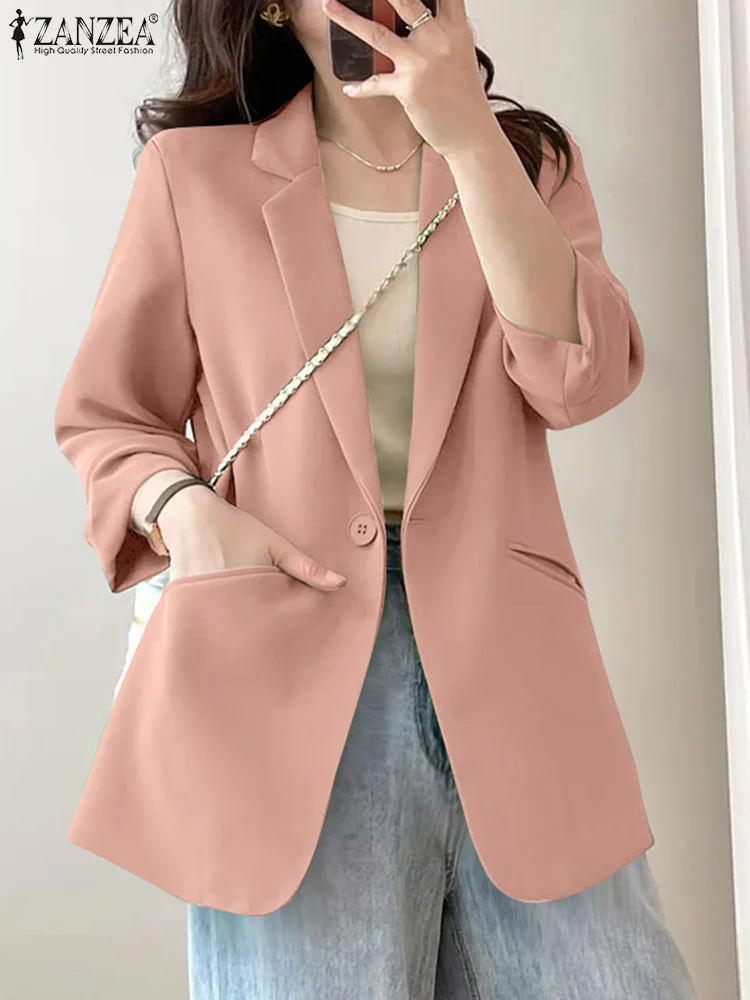 Fashion Women Blazer 2025 ZANZEA Autumn Coats Long Sleeve Lapel Neck Blazer Suits Office Thin Outwear Casual Solid Loose Jackets